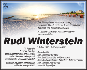 Traueranzeige von Rudi Winterstein von Südthüringer Presse