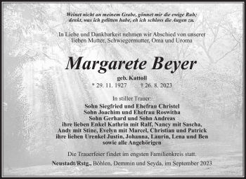 Traueranzeige von Margarete Beyer von Südthüringer Presse