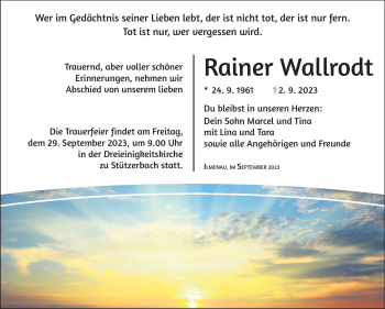 Traueranzeige von Rainer Wallroth von Südthüringer Presse