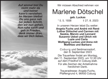 Traueranzeige von Marlene Dötschel von Neue Presse Coburg