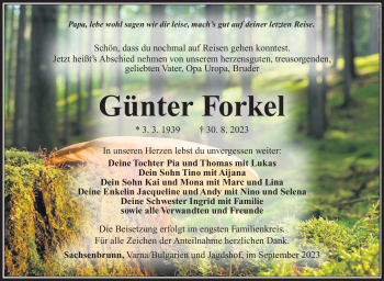 Traueranzeige von Günter Forkel von Südthüringer Presse