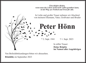 Traueranzeige von Peter Hönn von Südthüringer Presse