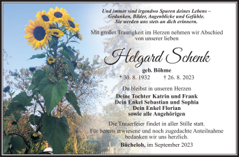 Traueranzeige von Helgard Schenk von Südthüringer Presse