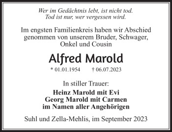 Traueranzeige von Alfred Marold von Südthüringer Presse
