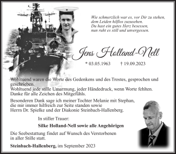 Traueranzeige von Jens Holland-Nell von Südthüringer Presse