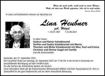 Traueranzeige von Lina Heubner von Neue Presse Coburg