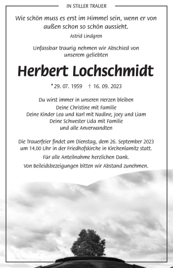 Traueranzeige von Herbert Lochschmidt von Frankenpost