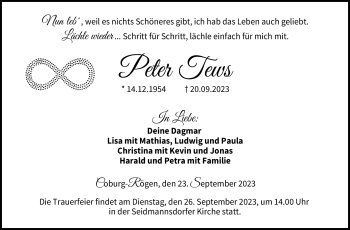 Traueranzeige von Peter Tews von Neue Presse Coburg