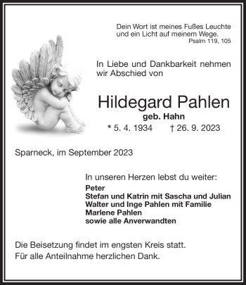 Traueranzeige von Hildegard Pahlen von Frankenpost