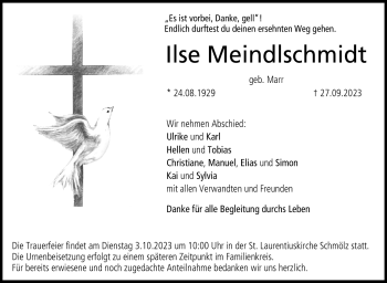Traueranzeige von Ilse Meindlschmidt von Neue Presse Coburg