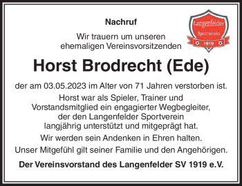 Traueranzeige von Horst Brodrecht von Südthüringer Presse