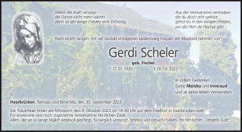 Traueranzeige von Gerdi Scheler von Neue Presse Coburg