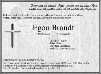 Traueranzeige von Egon Brandt von Neue Presse Coburg
