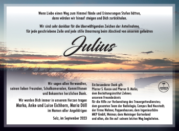 Traueranzeige von Julius Eichhorn von Südthüringer Presse