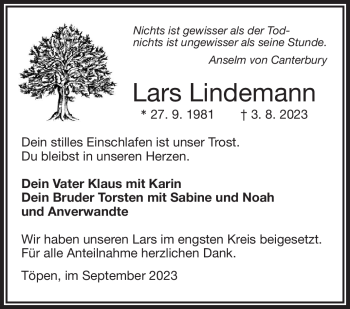 Traueranzeige von Lars Lindemann von Frankenpost