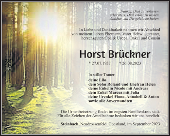 Traueranzeige von Horst Brückner von Südthüringer Presse