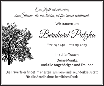 Traueranzeige von Bernhard Pietzka von Frankenpost