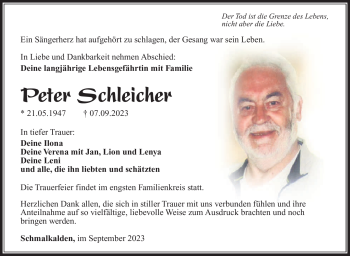 Traueranzeige von Peter Schleicher von Südthüringer Presse