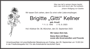 Traueranzeige von Brigitte Kellner von Frankenpost