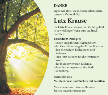 Traueranzeige von Lutz Krause von Südthüringer Presse