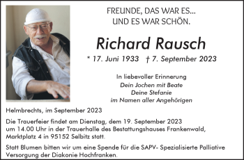 Traueranzeige von Richard Rausch von Frankenpost