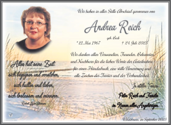 Traueranzeige von Andrea Reich von Südthüringer Presse