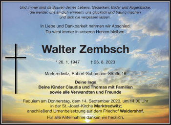 Traueranzeige von Walter Zembsch von Frankenpost