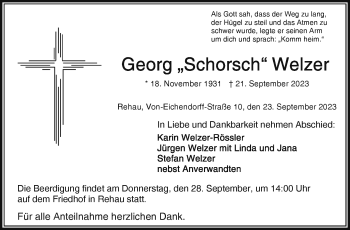 Traueranzeige von Georg Welzer von Frankenpost
