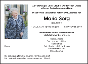 Traueranzeige von Maria Sorg von Neue Presse Coburg