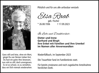 Traueranzeige von Elsa Raab von Neue Presse Coburg