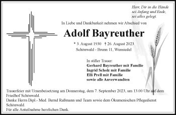 Traueranzeige von Adolf Bayreuther von Frankenpost