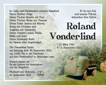 Traueranzeige von Roland Vonderlind von Südthüringer Presse