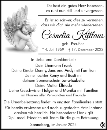 Traueranzeige von Cornelia Kittlaus von 80048