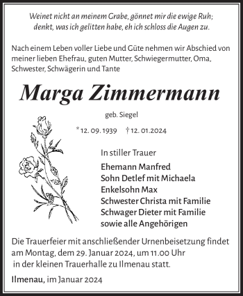 Traueranzeige von Marga Zimmermann von 80048
