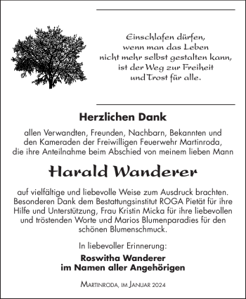 Traueranzeige von Harald Wanderer von 80048
