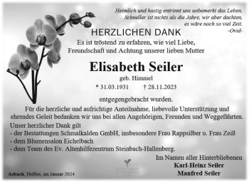 Traueranzeige von Elisabeth Seiler von 80048