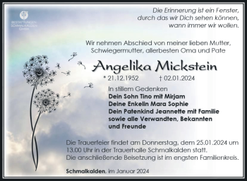 Traueranzeige von Angelika Mickstein von 80048