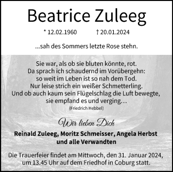 Traueranzeige von Beatrice Zuleeg von Neue Presse Coburg