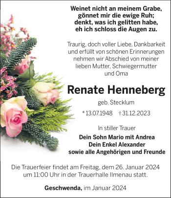 Traueranzeige von Renate Henneberg von 80048