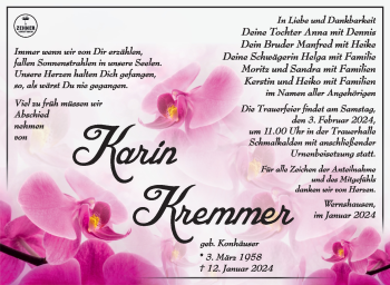Traueranzeige von Karin Kremmer von 80048
