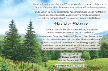 Traueranzeige von Herbert Stötzer von Südthüringer Presse