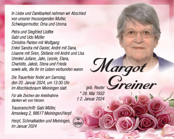 Traueranzeige von Margot Greiner von 80048