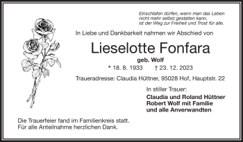 Traueranzeige von Lieselotte Fonfara von 80048