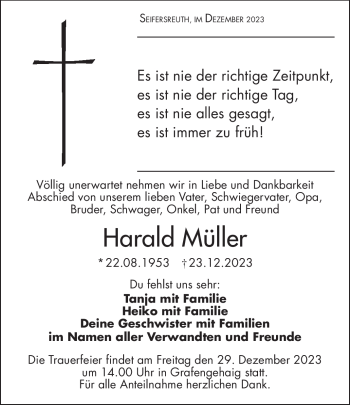 Traueranzeige von Harald Müller von Frankenpost