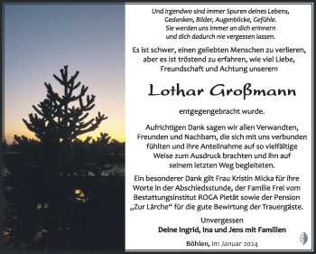 Traueranzeige von Lothar Großmann von 80048
