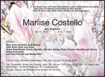 Traueranzeige von Marlise Costello von 80048