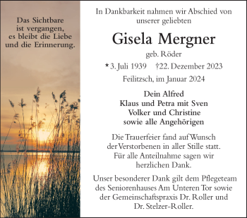 Traueranzeige von Gisela Mergner von 80048