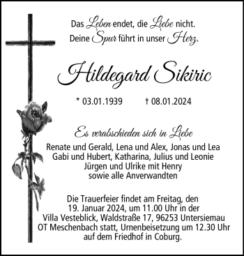 Traueranzeige von Hildegard Sikiric von 80048