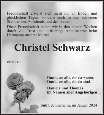 Traueranzeige von Christel Schwarz von 80048