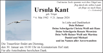 Traueranzeige von Ursula Kant von Frankenpost